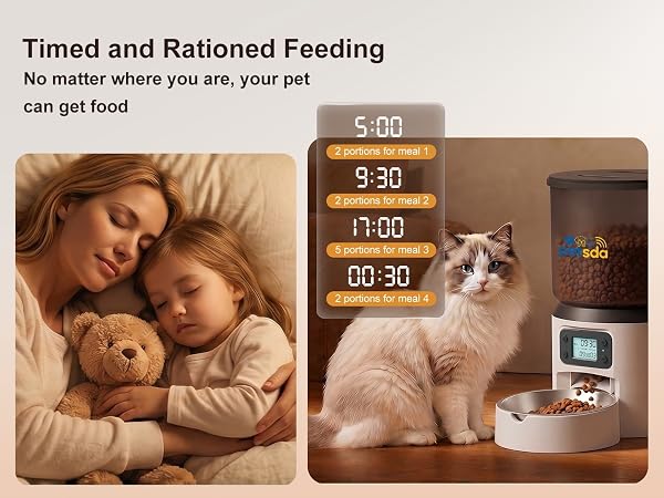 Automatic Cat Feeders, 4L Timed Cat Dry Food Dispenser Auto Pet Feeder Portion Control 9 Meals Day