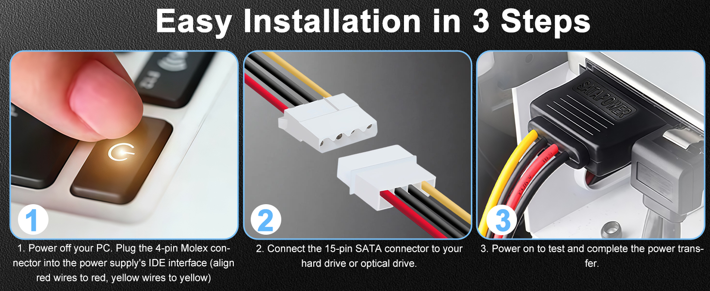 SATA 15 Pin Male to Molex LP4 Female Power Cable