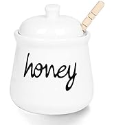 Honey Jar with Dipper and Lid, Ceramic Honey Pot 12oz, White