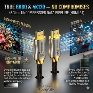 Fusion8K HDMI cable connecting a gaming console to a large 4K TV in a modern living room