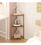 Corner Shelf Stand - 3 Tier Walnut Bamboo Small Corner Bookshelf for Office Kitchen Bedroom Plant...