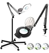 NUEYiO 10X Magnifying Glass with Light and Stand, 2200 Lumens Dimmable Magnifying Floor Lamp, 2-i...