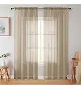 Welvetblk Taupe Sheer Curtains 84 Inches Long 2 Panels, Soft Airy Light Filtering Curtains for Be...
