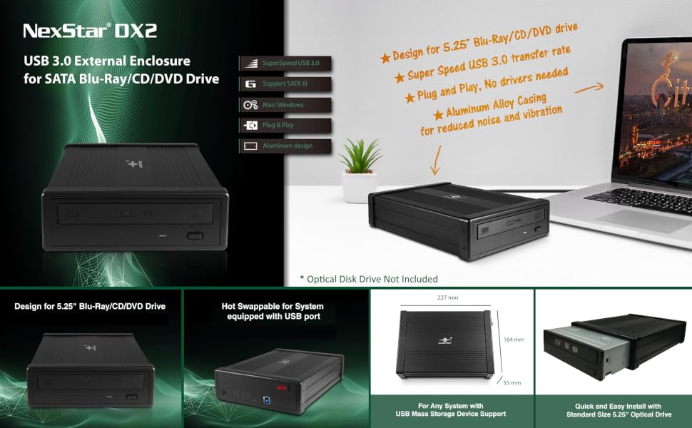 feature product nst-540S3-BK, show designed for 5.25" SATA optical drive
