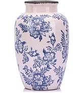 Blue and White Floral Vase - 10.6" Chinoiserie Decor Vintage Ceramic Pottery Vase for Centerpiece...