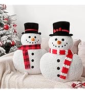 Christmas Decorations Plush Throw Pillows: Cute White Teddy Fleece Snowman with Red Scarfs, Soft ...
