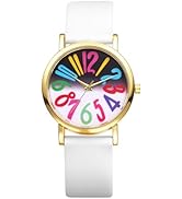 JewelryWe Women's Big Face Watch - Colorful Big Arabic Numbers Dial Easy to Read Quartz Watches A...
