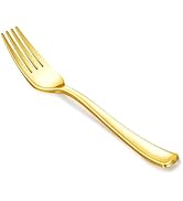 50PCS Gold Plastic Forks, 7.5 Inch Heavy Duty Disposable Silverware Forks, Plastic Cutlery Set, S...