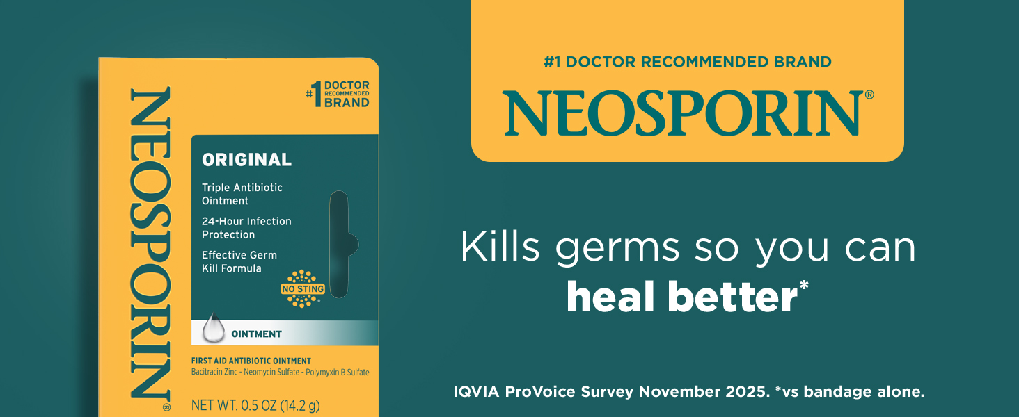 Neosporin Original Antibiotic Ointment kills germs so you can heal better versus bandage alone