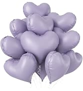 Purple Heart Balloons, 10 Pcs Lavender Light Purple Foil Mylar Heart Shape Balloons 20 Inch Reusa...