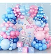 Pink Blue Balloon Arch Garland Kit, 152Pcs 18/10/5 Inch Gender Reveal Balloons, Metallic Blue Pin...