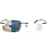 K.LAVER Photochromic Progressive Multifocal Reading Glasses Blue Light Blocking Glasses Rimless T...