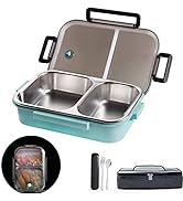 2 Compartments Bento Lunch box with Insulated Lunch Bag and Portable Utensils, Stainless Steel Fo...