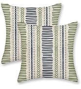 DAFENA Sage Green Pillow Covers 18x18 Inch 2 Pcs Boho Navy Blue Grey Polka Dots Stripe Decor Thro...