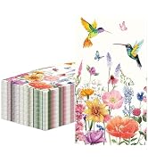 100 Pcs Boho Vintage Flower Party Napkins Disposable Poppy Floral Guest Napkins Boho Watercolor S...