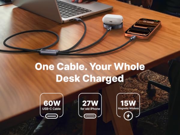 5-in-1 Charging Cable with Magnetic Wireless Charger