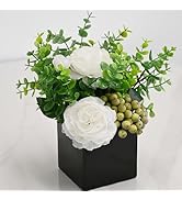 LADADA Artificial Flowers with Black Square vases, Artificial Roses in vases, False Eucalyptus Fl...