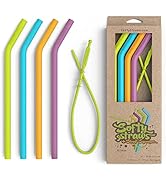 Softy Straws Wide Premium Reusable Silicone Drinking Straws + Patented Straw Squeegee - 9” Long W...