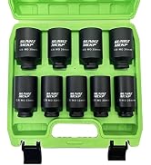 SUNKPMCKP 1/2" Drive Deep 6-Point Impact Socket Set, 9-Piece METRIC Spindle Axle Nut Impact Socke...