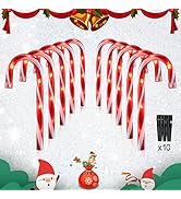 10" Christmas Candy Cane Lights - Set of 10 Pathway Markers Christmas Outdoor Yard Decorations, X...