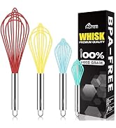 HOTEC 4 Pieces Silicone Whisks Set, Wire Balloon Whisks for cooking Egg Beater, Non-slip Handle W...