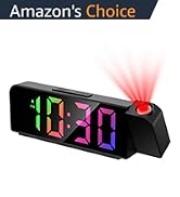 AMIR Bedroom Ceiling Projection Alarm Clock - 7.9" LED Display with Adjustable Brightness, 12/24 ...