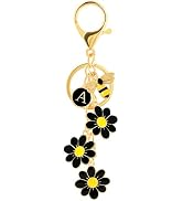 ANHBKAR Letter Keychain with Flower & Bee for Women, Girls - Initial Bag Charm for Backpack, Purs...