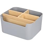 Segarty Gray Desk Storage Organizer, Detachable Divided Bamboo Remote Control Holder Caddy, Deskt...