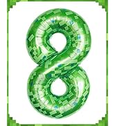 40 Inch Giant Green Pixel Miner Theme Number Foil Balloons, Numbers 8 Available, Large Mining Sty...