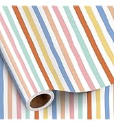 RUSPEPA Watercolor Striped Wrapping Paper Roll for Girls, Mini Roll, Colorful Brushstroke Stripe ...