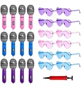 Irosiy 25 Pcs Kpop Party Supplies – 12 Inflatable Microphones & 12 Rimless Heart Sunglasses with ...