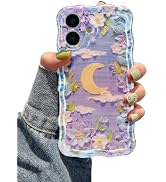 EYZUTAK Case for iPhone 17, Colorful Retro Oil Painting Flower Moon Pattern Laser Cute Curly Wave...