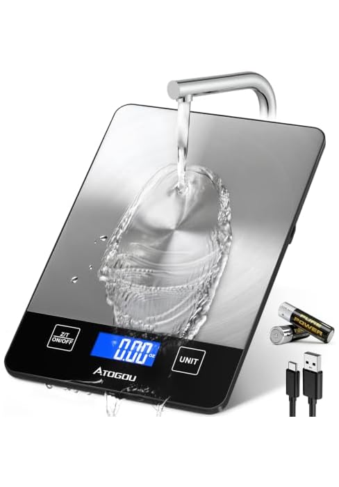 Atogou Food Scale - 33lb Digital Kitchen Scale Ounces Grams, Rechargeable & Full-View Display, Wa...