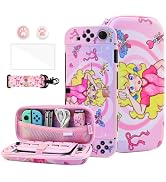 HYPERCASE Cute Switch OLED Carrying Case Kit for Princess, with Pink Girly Switch OLED Travel Bag...