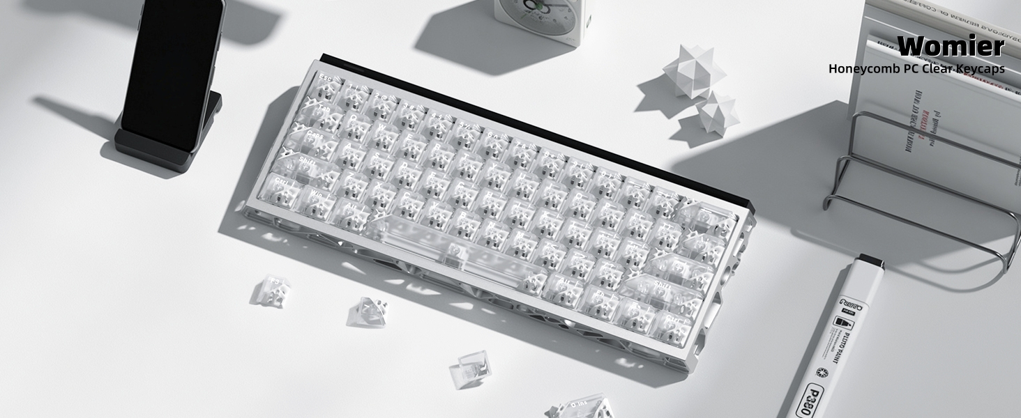 Honeycomb Clear Keycaps, Black Shine Through Keycaps, Jelly Keycap Transparent keyboard Cap