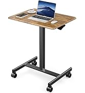 DUMOS Mobile Small Standing Desk, Portable Rolling Laptop Desk with 4 Lockable Wheels, Adjustable...
