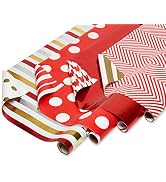 American Greetings Reversible All-Occasion Wrapping Paper, Red and Gold Patterns (4 Rolls, 120 sq...