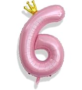Large Number 6 Balloons, Light Pink 40 Inch Foil Number Balloon for Women, Crown Pearl Pink Self ...