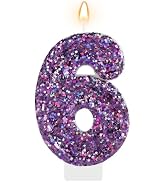 AKURIEEY Purple Birthday Candle Glitter Number 6 Candle for Cake Topper | Purple birthday decorat...