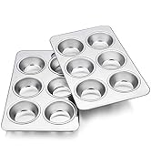 TeamFar 2 Packs Muffin Pan, Stainless Steel Muffin Cupcake Pan Tin Tray | 6-Cup, for Baking Mini ...
