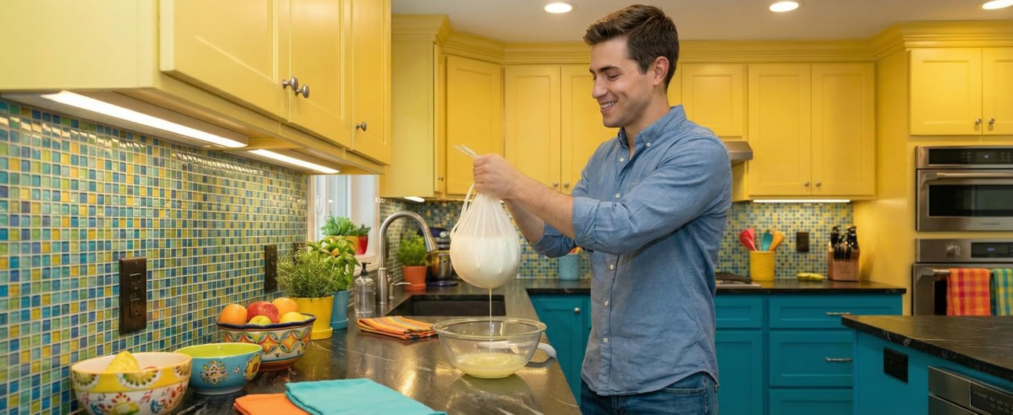 Making greek yogurt with a 100 micron Ellie's Best yogurt maker bag