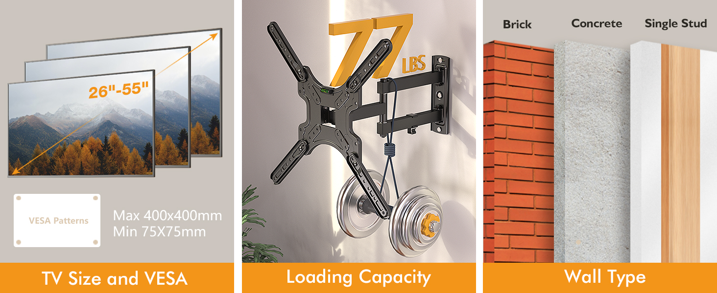 FULL MOTION CORNER WALL MOUNT TV BRACKET