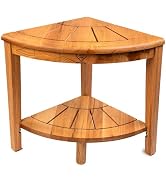 Dynamic-top 15.75" Teak Corner Shower Bench for Inside Shower, Wooden Shower Stool with Storage S...