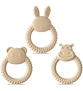 Silicone Teething Toy for Babies - 2ooya 3Pcs Bear Bunny Animal Theme Teething Ring Relief Chew T...