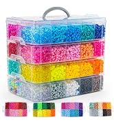 14000Pcs Pony Beads Kit, 40 Colors Rave Kandi Beads for Bracelet Making Kit with Glow Beads Bulk ...