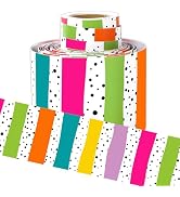 Whaline 32.8 Ft Classroom Bulletin Board Borders Neon Color Dot Stripe Die-Cut Rolled Border Trim...