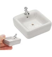 1:12 Scale Ceramic Sink with Removable Faucet - Miniature Dollhouse Bathroom and Kitchen Accessor...