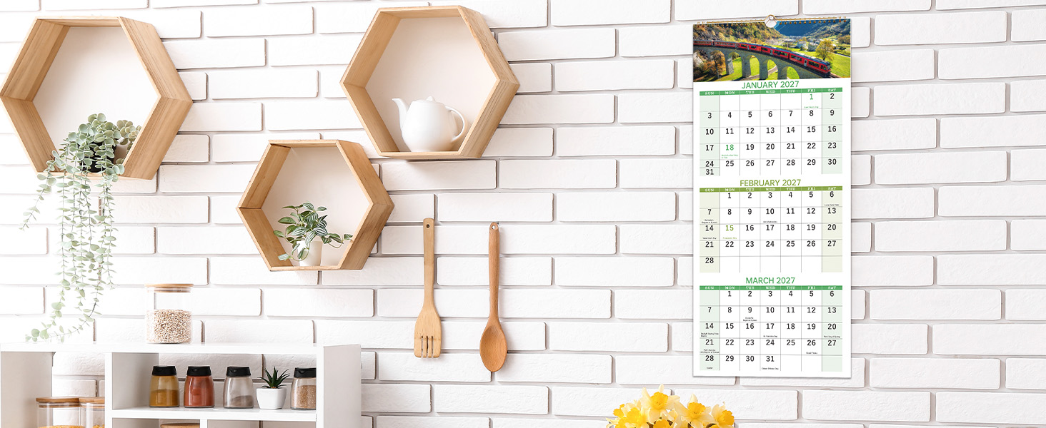 2027 Calendar, 3-Month Wall Calendar Vertical, Dec 2026 - Jan 2028 Wall Planner