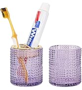Fvstar Purple Toothbrush Holder, Glass Toothbrush Holder with Gold Divider, Bathroom Tumbler Cup ...
