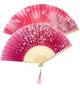 Salutto Hand Fan Bamboo Printed Pattern Folding Fan For Party Wedding Gift With tassel 2 pack gro...
